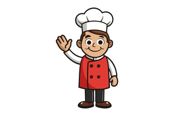 Friendly Chef's Greeting: A cheerful chef waves hello, exuding warmth and culinary expertise. The charming cartoon illustrates a culinary professional, embodying hospitality and gastronomic delight.