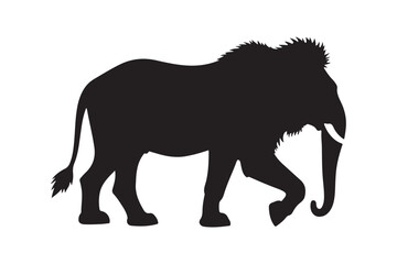 Silhouette of a majestic elephant walking with its trunk curled