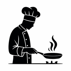 Chef Silhouette Cooking with Pan Culinary Vector Design for Food and Restaurant Themes