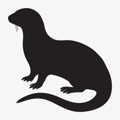silhouette otter on the white background 