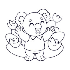 Koala Clapping With Birds In Garden