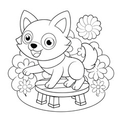 Puppy Spinning Near Garden Bench Clipart