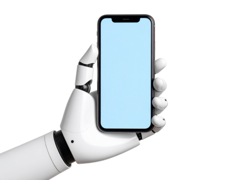 Robotic Hand Holding Smartphone – High-Tech Transparent Background PNG