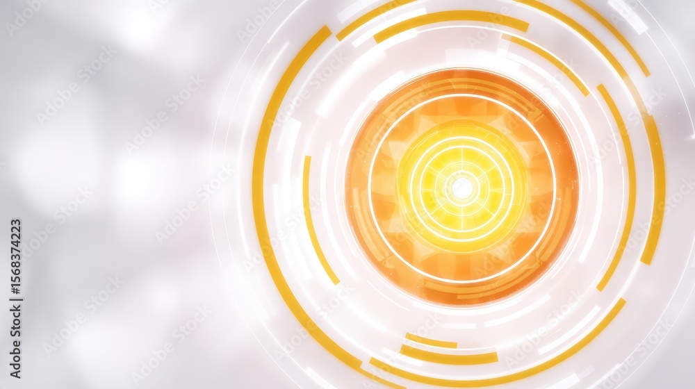 Poster abstract circular design with luminous orange light and soft white background for modern technology 