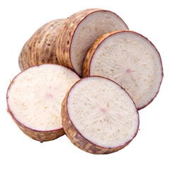 Taro Root Slices Isolated on White Background