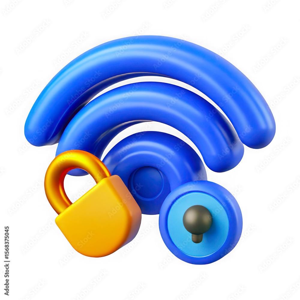 Poster secure wi fi connection symbol with padlock and key isolated on transparent background