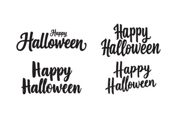 Handwritten black happy halloween text designs on white background