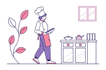 Chef's Culinary Journey: The chef prepares to create culinary delights, armed with kitchen utensils and a focus that epitomizes culinary expertise.