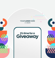 Giveaway winner announcement social media post template with colorful geometric ornaments. Perfect for business marketing. Festive giveaway background