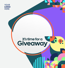 Giveaway winner announcement social media post template with colorful geometric ornaments. Perfect for business marketing. Festive giveaway background