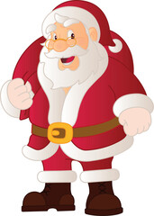 TRADITIONAL SANTA CLAUS IN RED AND WHITE CLOTHES AND A BAG OF GIFTS ON HIS BACK - MERRY CHRISTMAS