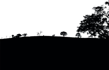 Obraz premium SILHOUETTE MOUNTAIN LANDSCAPE WITH TREES BACKGROUND IN BLACK AND WHITE
