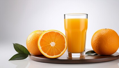 refreshing orange juice in glass with white background