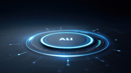 Obraz premium Abstract futuristic design with glowing circular elements and the word 'ALI' in the center on a dark background