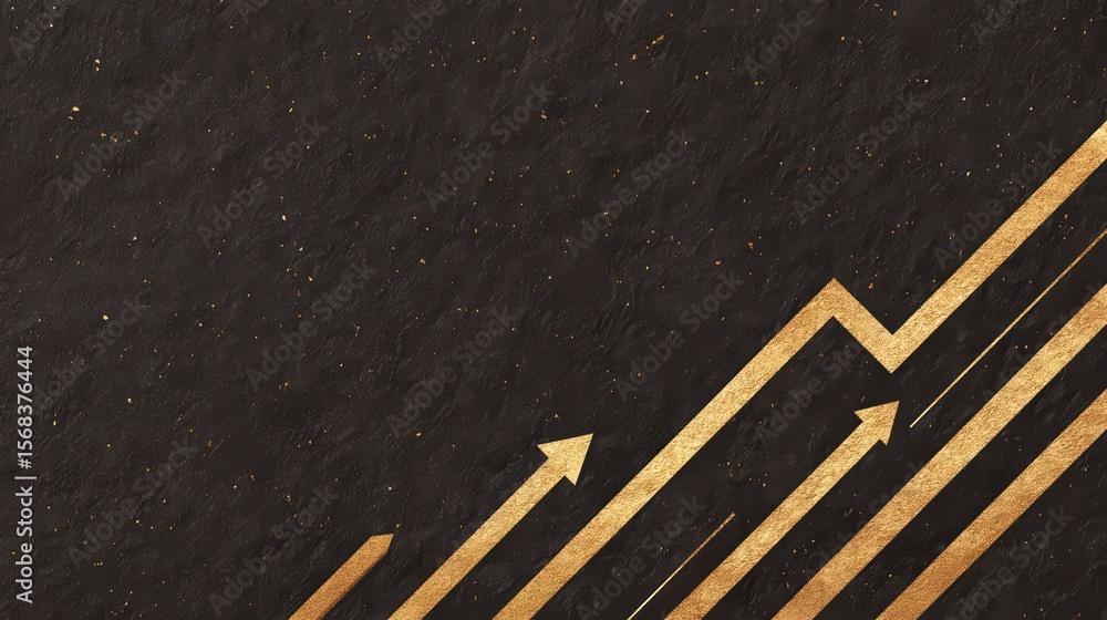 Poster abstract background with gold arrows showing growth on dark texture surface for business themes and 