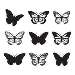 set of monarch butterfly icon silhouette vector illustration isolated on white background