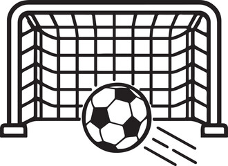 Classic Soccer Goal Icon: Black & White Vector Graphic of a Scoring Ball