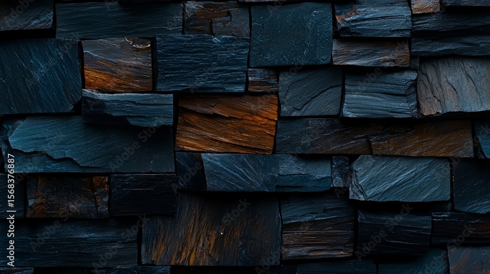 Aufkleber the wall is made of stone blocks and has a blue and brown color scheme. the blue and brown colors ar