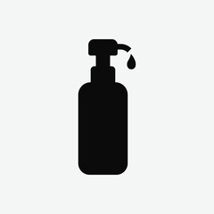 Clean black silhouette of a pump-top soap or sanitizer dispenser. Minimalist vector on white background, ideal for icons, infographics, and hygiene design elements.