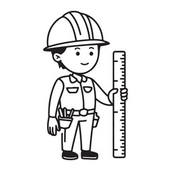 Construction worker icon vector line art illustration with safety helmet gear outline