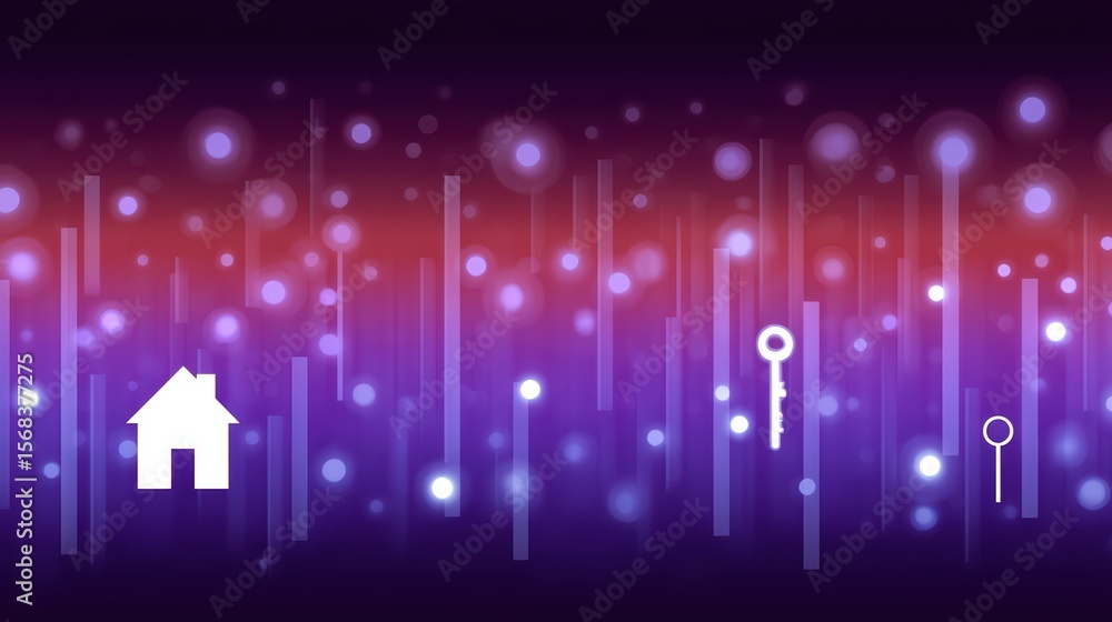 Poster abstract digital background with house and key symbols representing home security and protection con