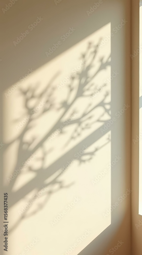 Poster soft web shadow on wall — vertical abstract background for autumn design and calm visuals