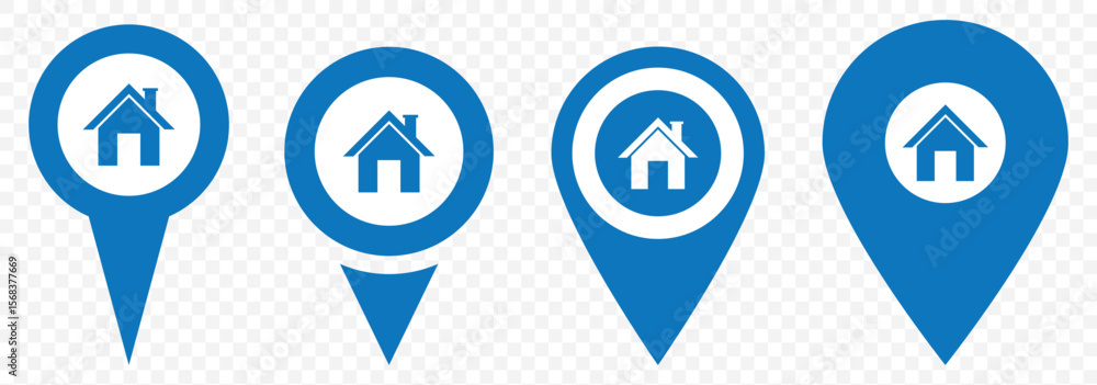 Poster set of blue map pin icons. design can use for web and mobile app. vector illustration on transparent
