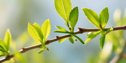 Naklejka premium Close-Up of Green Leafy Branch with Soft Blurred Background