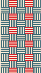modern geometric seamless pattern with bold retro colors red blue cream, vertical and horizontal stripes square tile design for textile and backgrounds