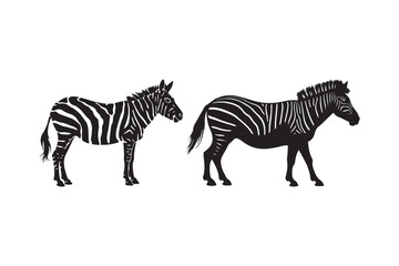 Stylized black and white zebras standing side by side