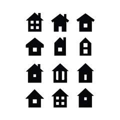 Fototapeta premium Black house icons with varied window designs home building