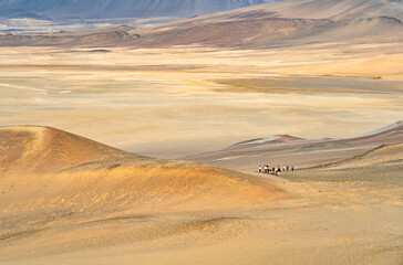 Desert dunes stretch across the arid landscape of Paracas National Reserve in Peru.