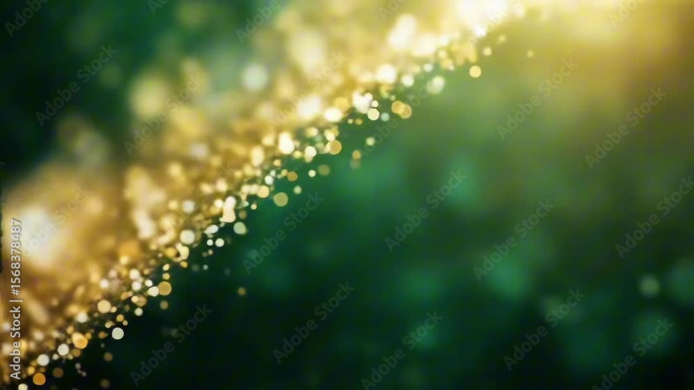 Poster abstract sparkling golden bokeh on green gradient background
