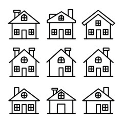 Minimalist house icons with chimneys and windows home