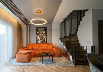 Modern luxury apartment interior in minimal scandinavian style, 3d rendering
