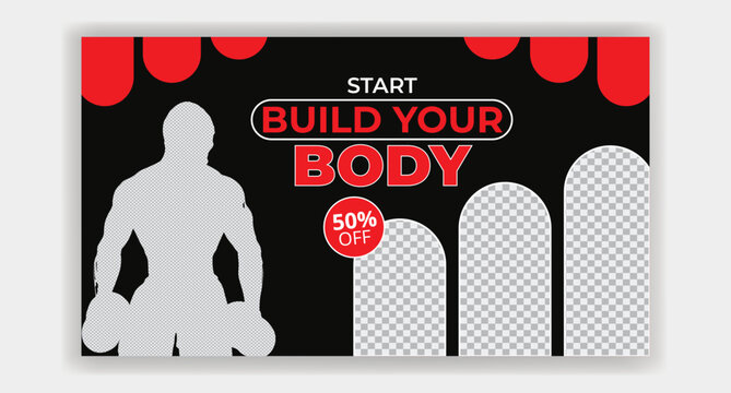 Fitness journey body build gym limited offer design template