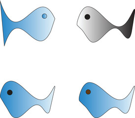 Blue and white cartoon fish and shark illustration with sea-themed vector design