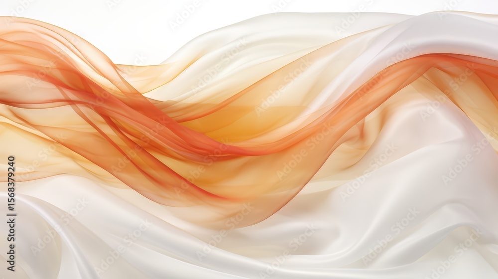 Poster White and orange fabric with a wave pattern. The orange fabric is flowing and the white fabric is almost invisible