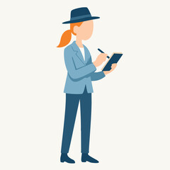 Flat Style Female Detective Character with Notebook and Pen Illustration