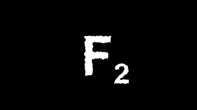 F2 or Fluorine Molecule Symbol Smoke Cloud Text Effects Animation on Black Background .