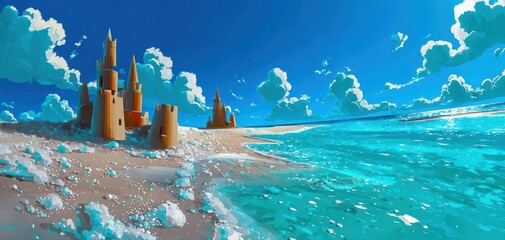 Creating intricate sandcastles on a sunny summer beach vacation Generative AI
