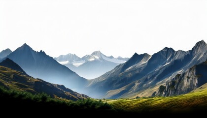 Obraz premium high resolution panoramic mountain range cutout with white background ideal for seamless landscape overlays outdoor design projects digital collages and nature inspired graphic
