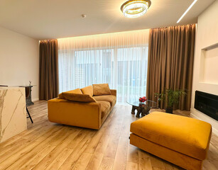 Modern luxury apartment interior in minimal scandinavian style, 3d rendering