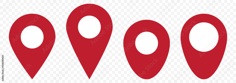 Poster red flat icon set of location and map pins on transparent background. eps 10.