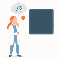 Minimalist Flat Style Confused Doctor Thinking With Square Shape Blackboard Illustration
