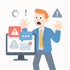 Flat Illustration Man Panic Error System Notification Warning Alert Computer
