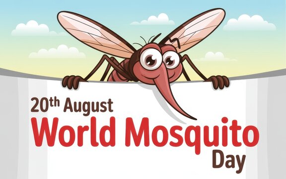 Cartoon mosquito celebrates world mosquito day on august 20th