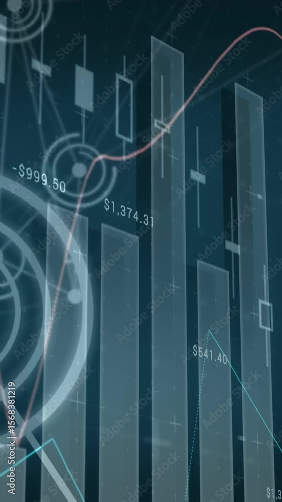Poster animation of statistics and data processing on blue background