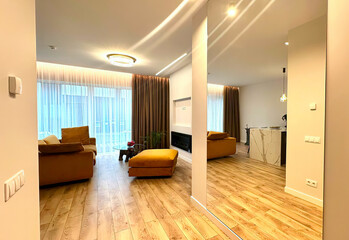 Modern luxury apartment interior in minimal scandinavian style, 3d rendering
