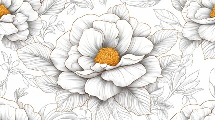 White flower with yellow center is the main focus of the image. The flower is surrounded by green leaves, and the entire scene is in shades of white and yellow